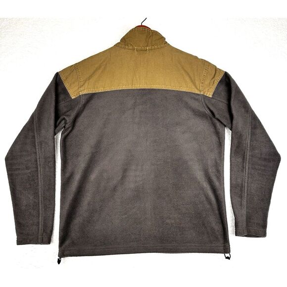 Columbia Fleece Jacket Mens L Gray Tan Full Zip Canvas Shoulders & Front Pockets - Picture 2 of 10